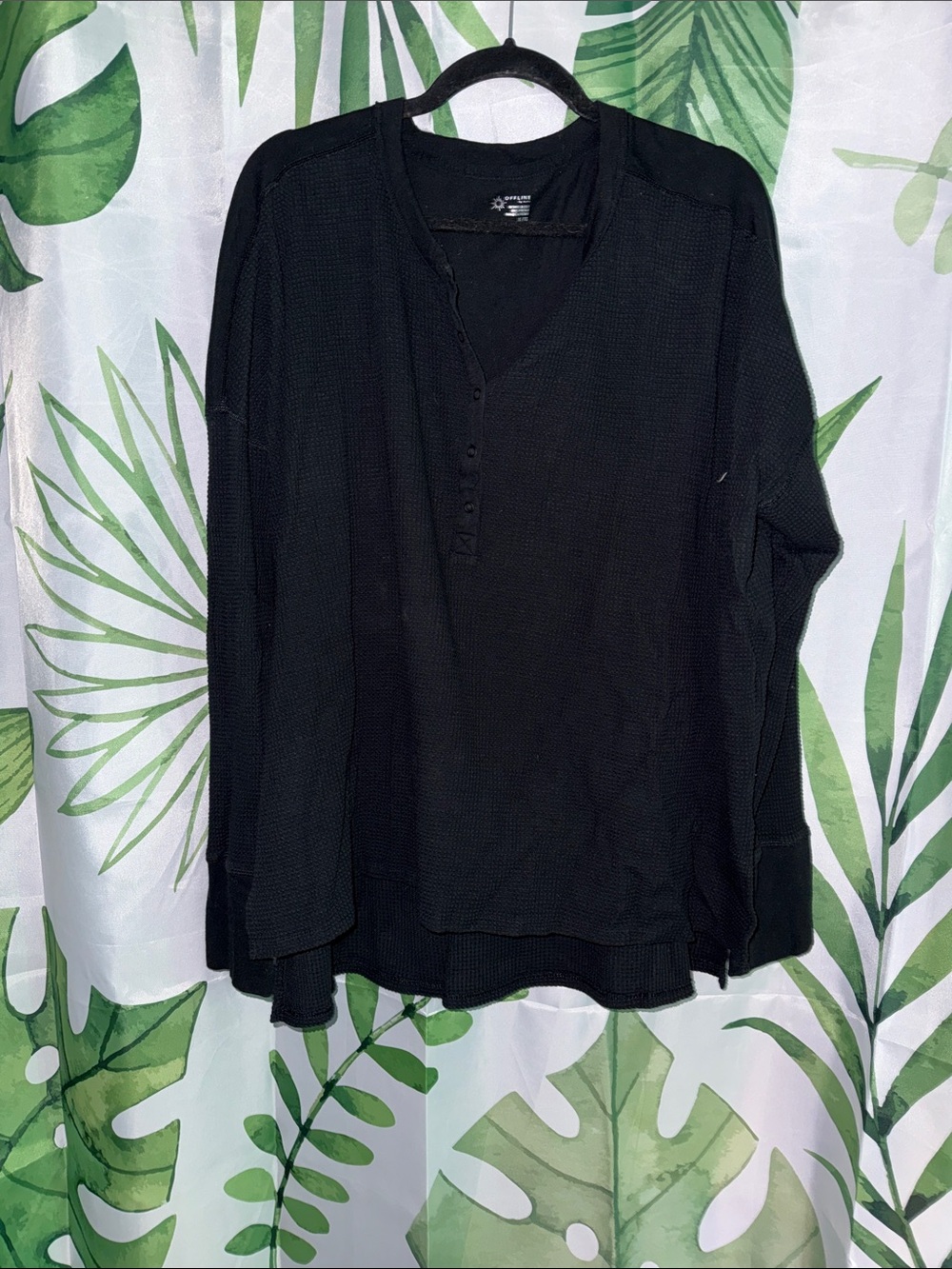 Black Long Sleeve Henley Thermal Top